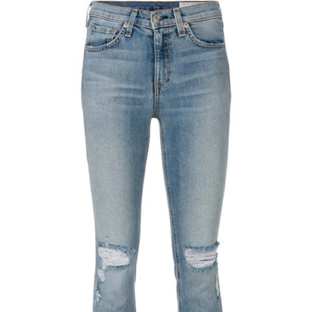 Rag & Bone High Rise Distressed Stove Pipe Prospector Step Hem Jeans 24